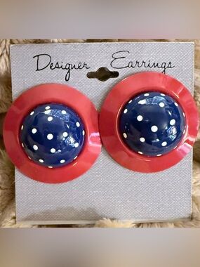Designer Earrings in Red White and Blue Metal Post Style